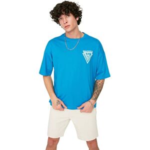 Trendyol Herr turkos mäns oversize kortärmad t-shirt, blå, medium Trendyol Herr turkos mäns oversize kortärmad t-shirt, blå, medium