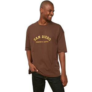 Trendyol Herr herrkläder överdimensionerad standard rundhalsad stickad T-shirt brun, Brun, S Trendyol Herr herrkläder överdimensionerad standard rundhalsad stickad T-shirt brun, Brun, S
