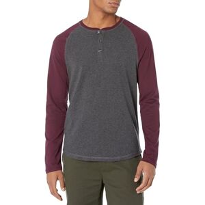 Amazon Essentials Men's Långärmad Henley-skjorta med smal passform, Kolsvart ljung/Vinröd, M Amazon Essentials Men's Långärmad Henley-skjorta med smal passform, Kolsvart ljung/Vinröd, M