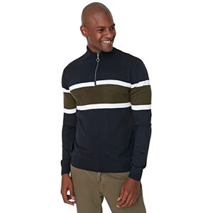 Trendyol Herr High Neck Colorblock smal tröja sweatshirt, marinblå, S, marinblå, S Trendyol Herr High Neck Colorblock smal tröja sweatshirt, marinblå, S, marinblå, S