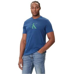 Calvin Herr Kortärmad Centre Monogram Klassisk Bomull T-Shirt, Blå (Blå Jean), XL Calvin Herr Kortärmad Centre Monogram Klassisk Bomull T-Shirt, Blå (Blå Jean), XL