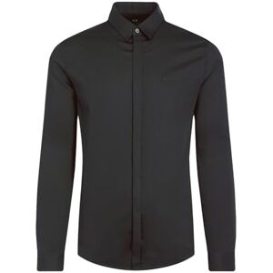 Giorgio Armani Herr Smart Stretch Satin Casual Skjorta, Svart, S Giorgio Armani Herr Smart Stretch Satin Casual Skjorta, Svart, S