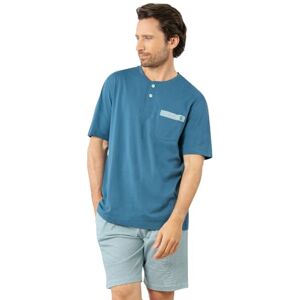 EMINENCE Casual kort pyjamas för män 100% långtids bomullströja kortärmad T-shirt T-hals + shorts med 2 fickor Oeko-TEX® Standard 100, Blå/vit, XL EMINENCE Casual kort pyjamas för män 100% långtids bomullströja kortärmad T-shirt T-hals + shorts med 2 fickor Oeko-TEX® Standard 100, Blå/vit, XL