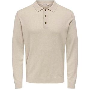 Only & Sons Onsloui Reg 12 Ls Mel Polo Knit, Havregryn, L Only & Sons Onsloui Reg 12 Ls Mel Polo Knit, Havregryn, L