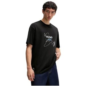 HUGO Nabion T-shirt för män av bomullströja med säsongsbetonat konstverk, svart, XS HUGO Nabion T-shirt för män av bomullströja med säsongsbetonat konstverk, svart, XS
