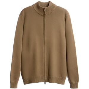 Diana Studio , Taupe stickad jacka med full dragkedja för män, 100% bomull, långa ärmar, storlek L, Regular Fit, Beige/Taupe, L Diana Studio , Taupe stickad jacka med full dragkedja för män, 100% bomull, långa ärmar, storlek L, Regular Fit, Beige/Taupe, L