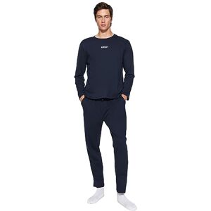 Trendyol Herr Man Slogan Stickad T-skjorta Byxor Pyjamasset, Marinblå, M, marinblå, M Trendyol Herr Man Slogan Stickad T-skjorta Byxor Pyjamasset, Marinblå, M, marinblå, M