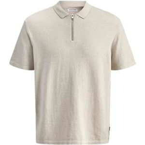 JACK & JONES Jjeemil Knit Zip Polo Ss Sn, Havregryn, M JACK & JONES Jjeemil Knit Zip Polo Ss Sn, Havregryn, M