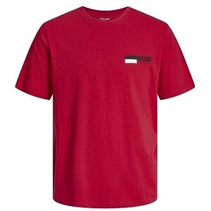 JACK & JONES T-shirt för män med rund hals T-shirt, True Red P4 litet tryck, S JACK & JONES T-shirt för män med rund hals T-shirt, True Red P4 litet tryck, S