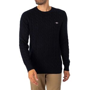 GANT Bomull Cable C-Neck Tröja för män, Kvällsblå, 3XL GANT Bomull Cable C-Neck Tröja för män, Kvällsblå, 3XL