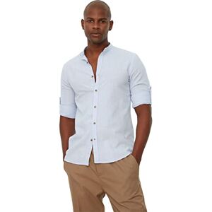 Trendyol Herr blå herr basic pärla krage apolfent slim fit långärmad skjorta, XXL Trendyol Herr blå herr basic pärla krage apolfent slim fit långärmad skjorta, XXL
