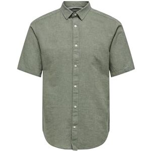 Only & Sons kortärmad skjorta linne för män, träsk, XXL Only & Sons kortärmad skjorta linne för män, träsk, XXL