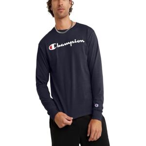 Champion Klassisk grafisk långärmad t-shirt för män, Marinblå manus, L Champion Klassisk grafisk långärmad t-shirt för män, Marinblå manus, L