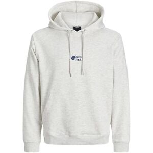 JACK & JONES Jcotier Print Sweat Hood, Vit melange, L JACK & JONES Jcotier Print Sweat Hood, Vit melange, L
