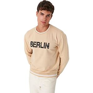 Trendyol herr rund hals med slogan avslappnad tröja, BEIgE, S Trendyol herr rund hals med slogan avslappnad tröja, BEIgE, S