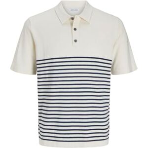 JACK & JONES JACK&JONES JJEEMIL stickad avslappnad pikétröja SS SN, Cloud Dancer/Stripes: w. Navy Blazer, M JACK & JONES JACK&JONES JJEEMIL stickad avslappnad pikétröja SS SN, Cloud Dancer/Stripes: w. Navy Blazer, M