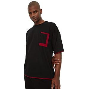 Trendyol Män överdimensionerad rund krage kontrast detaljerad t-shirt, svart, M Trendyol Män överdimensionerad rund krage kontrast detaljerad t-shirt, svart, M