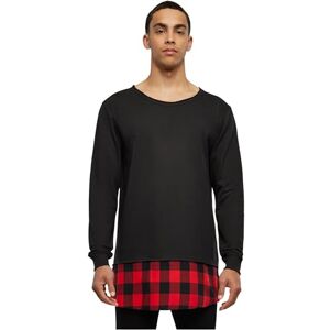 Urban Classics Herr lång flanell nederkant öppen kant crewneck sweatshirt, Flerfärgad (blk/röd 702), L Urban Classics Herr lång flanell nederkant öppen kant crewneck sweatshirt, Flerfärgad (blk/röd 702), L