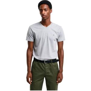 GANT Slim Shield V-hals T-shirt för män, grå melange, standard, Grå melange, S GANT Slim Shield V-hals T-shirt för män, grå melange, standard, Grå melange, S