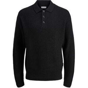 JACK & JONES Jjkaito Knit Polo Bf, svart, XS JACK & JONES Jjkaito Knit Polo Bf, svart, XS