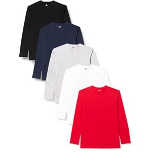 Lower East Långärmad skjorta med V-ringning, Herr, Svart/vit/gråmelange/mörkblå/röd (5-pack), M Lower East Långärmad skjorta med V-ringning, Herr, Svart/vit/gråmelange/mörkblå/röd (5-pack), M