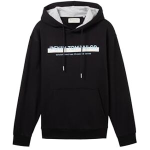 TOM TAILOR Denim herr denim huvtröja sweatshirt med logotyptryck, 29999-svart, S TOM TAILOR Denim herr denim huvtröja sweatshirt med logotyptryck, 29999-svart, S