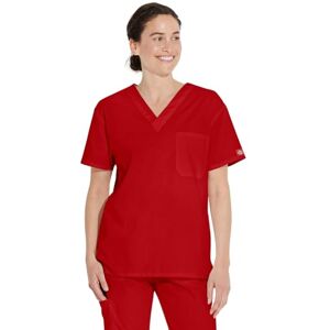 Dickies Herr hals Player Unisex Con Cuello En V22018/12/12/13/14/12/2021 Scrubs skjorta, Röd, M Dickies Herr hals Player Unisex Con Cuello En V22018/12/12/13/14/12/2021 Scrubs skjorta, Röd, M