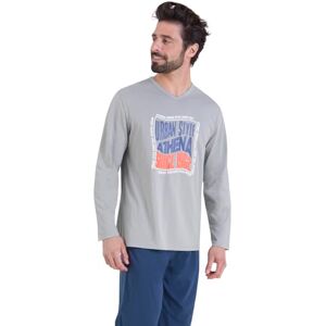 Athena Lång pyjamas för män, Ecopack 100% andningsbar bomull jersey långärmad T-shirt + byxor Oeko-TEX® etikett standard 100, Grå/Marinblå, XL Athena Lång pyjamas för män, Ecopack 100% andningsbar bomull jersey långärmad T-shirt + byxor Oeko-TEX® etikett standard 100, Grå/Marinblå, XL