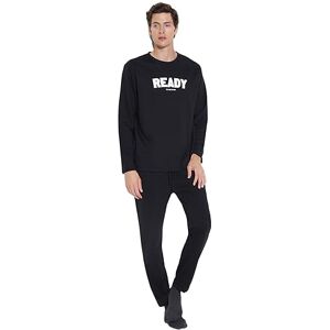 Trendyol Herr Man Motto Stickad Sweatshirt-Byxor Pyjamasset, Svart, L, Svart, L Trendyol Herr Man Motto Stickad Sweatshirt-Byxor Pyjamasset, Svart, L, Svart, L