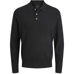 JACK & JONES Jprblaedgar Knit Polo Ls, svart, XS JACK & JONES Jprblaedgar Knit Polo Ls, svart, XS