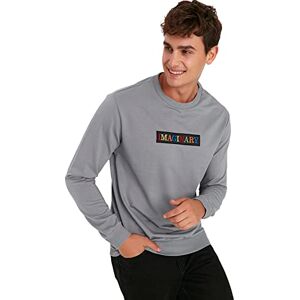 Trendyol Herr rund hals med slogan vanlig sweatshirt, grå, S, Grått Trendyol Herr rund hals med slogan vanlig sweatshirt, grå, S, Grått