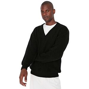 Trendyol herr V-ringad vanlig överdimensionerad tröja sweatshirt, Svart, S Trendyol herr V-ringad vanlig överdimensionerad tröja sweatshirt, Svart, S