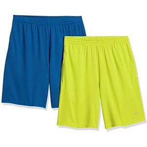 Amazon Essentials Men's Performance Tech shorts med lös passform (finns i Big & Tall), Pack of 2, Blå/Neon limegrön, M Amazon Essentials Men's Performance Tech shorts med lös passform (finns i Big & Tall), Pack of 2, Blå/Neon limegrön, M