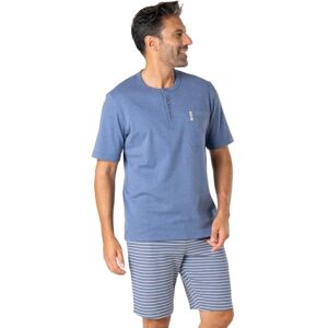 EMINENCE Interlock kort pyjamas för män – 100% bomull – kortärmad t-shirt med T-hals + shorts med 2 fickor – Oeko-TEX® Standard 100, Kinesisk blå/vit, XXL EMINENCE Interlock kort pyjamas för män – 100% bomull – kortärmad t-shirt med T-hals + shorts med 2 fickor – Oeko-TEX® Standard 100, Kinesisk blå/vit, XXL