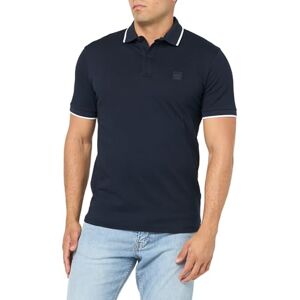Boss mäns fyrkantig lapp logo slim fit poloskjorta i bomull, Rymdblått, S Boss mäns fyrkantig lapp logo slim fit poloskjorta i bomull, Rymdblått, S