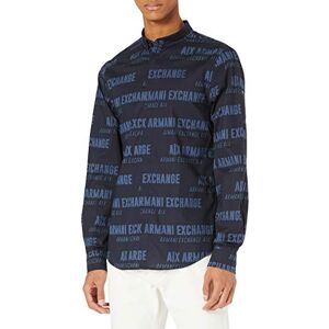 Giorgio Armani Herr stretch bomull poplin navy big bold logo skjorta, Marin stor djärv logotyp, S Giorgio Armani Herr stretch bomull poplin navy big bold logo skjorta, Marin stor djärv logotyp, S