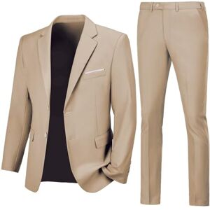 Lynerun Herr Slim Fit 2-delad kostym två knappar hack kavajslag solid kostym jacka byxor set smoking för bal, Champagne, M Lynerun Herr Slim Fit 2-delad kostym två knappar hack kavajslag solid kostym jacka byxor set smoking för bal, Champagne, M