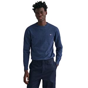 GANT Klassisk bomull C-hals tröja för män, Mörk Jeansblue melange, 4XL GANT Klassisk bomull C-hals tröja för män, Mörk Jeansblue melange, 4XL
