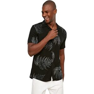 Trendyol Herr svart herr normal passform Apaş Collar mönster kortärmad Dormed skjorta, XL Trendyol Herr svart herr normal passform Apaş Collar mönster kortärmad Dormed skjorta, XL