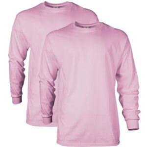 Gildan Herr Ultra Cotton Långärmad T-shirt (förpackning med 2), Ljusrosa (2-pack), S Gildan Herr Ultra Cotton Långärmad T-shirt (förpackning med 2), Ljusrosa (2-pack), S