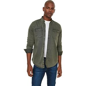 Trendyol Trendyl herr passar metall knappskjorta skjorta, kaki, S Trendyol Trendyl herr passar metall knappskjorta skjorta, kaki, S