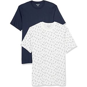 Amazon Essentials Herr Slim-Fit kortärmad T-shirt med rund hals, paket med 2, marinblå/vit båttryck, X-Small Amazon Essentials Herr Slim-Fit kortärmad T-shirt med rund hals, paket med 2, marinblå/vit båttryck, X-Small