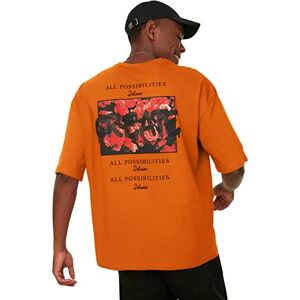 Trendyol Herr överdimensionerad rund krage tryckt kortärmad t-shirt, kamel, XS Trendyol Herr överdimensionerad rund krage tryckt kortärmad t-shirt, kamel, XS