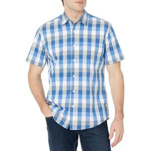Amazon Essentials Men's Kortärmad poplinskjorta med normal passform, Blå/Grå, XS Amazon Essentials Men's Kortärmad poplinskjorta med normal passform, Blå/Grå, XS
