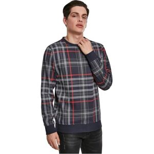 Urban Classics Herr tröja allt-over tryck check crewneck sweatshirt, Flerfärgad (Midnight/Firered 02369), S Urban Classics Herr tröja allt-over tryck check crewneck sweatshirt, Flerfärgad (Midnight/Firered 02369), S