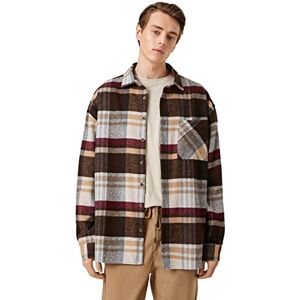 Koton herr check pläd ficka detaljerad klassisk hals långärmad skjorta, Brun rutig (5c1), XL Koton herr check pläd ficka detaljerad klassisk hals långärmad skjorta, Brun rutig (5c1), XL
