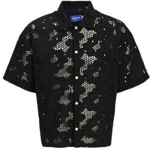 JACK & JONES Jorcorfu anglasise skjorta Ss, svart, XXL JACK & JONES Jorcorfu anglasise skjorta Ss, svart, XXL