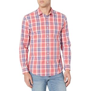 Amazon Essentials Men's Långärmad ledig poplinskjorta med normal passform, Tvättad röd Fönsterruta, L Amazon Essentials Men's Långärmad ledig poplinskjorta med normal passform, Tvättad röd Fönsterruta, L
