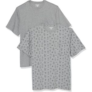 Amazon Essentials herr normal passform kortärmad rund hals ficka t-shirt, paket med 2, kaktustryck/grå ljung, liten Amazon Essentials herr normal passform kortärmad rund hals ficka t-shirt, paket med 2, kaktustryck/grå ljung, liten