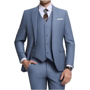 ZKHOECR Holivyer Herr 3-delad slim fit kostymset, två knappar blazer solid jacka väst byxor bröllop affärskostym, Denim blå, L ZKHOECR Holivyer Herr 3-delad slim fit kostymset, två knappar blazer solid jacka väst byxor bröllop affärskostym, Denim blå, L